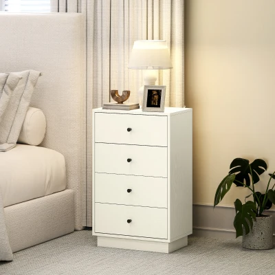 HOMCOM Cómoda para Dormitorio Moderna de 4 Cajones Cajonera Estrecha para Salón Pasillo 47x29x75 cm Blanco