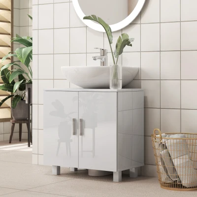 HOMCOM Bathroom Under Sink Cabinet High Gloss White