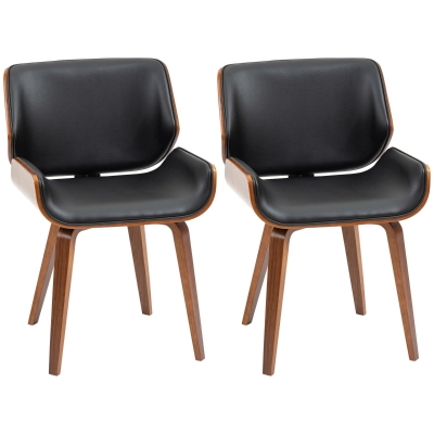 HOMCOM Conjunto de 2 Cadeiras de Jantar com Pés de Madeira Estofadas em Couro Sintético Encosto Curvado 53x54x81 cm Preto