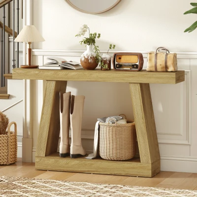 Masă Consolă Stil Rustic cu 2 Niveluri, 140 cm, Stejar