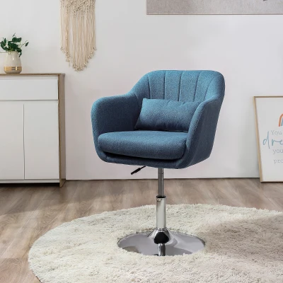 HOMCOM Swivel Accent Chair Linen Blue with Lumbar Support