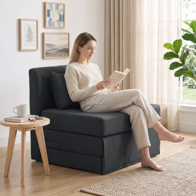 HOMCOM 2-in-1 Schlafsessel Klappbares Sofa-Bett mit Leinenstruktur, Gepolstertes Gästebett Klappstuhl, Dunkelgrau