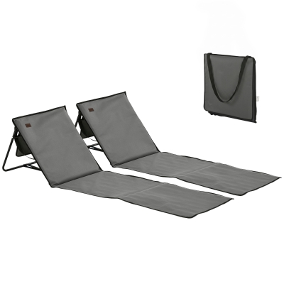 Outsunny Conjunto de 2 Esterillas de Playa Plegable con Respaldo Reclinable y Correa de Transporte 142x51x40 cm Gris