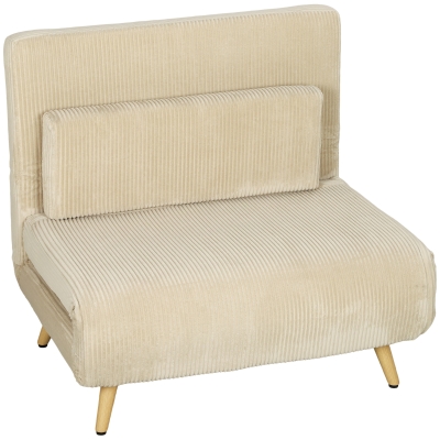 HOMCOM 3-in-1 slaapfauteuil, uitklapbare cordfauteuil met slaapfunctie verstelbare rugleuning, kussen, beige