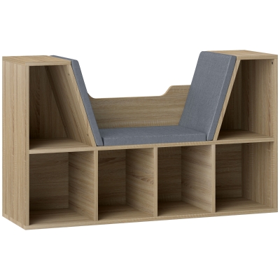HOMCOM Estante para Livros com Banco Integrado e 6 Cubos Estante Infantil com Assento 102x30x61 cm Madeira e Cinzento