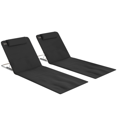Outsunny Conjunto de 2 Esterillas con Respaldo Reclinable en 5 Niveles Reposacabezas y Bolsa de Transporte 134x48x33-43 cm Negro