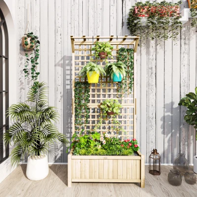 Outsunny Fioriera con Traliccio per Rampicanti Colore Legno