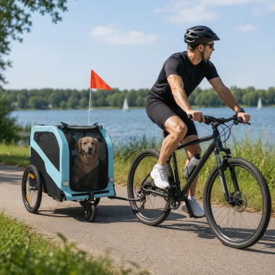 PawHut 2-in-1 Hondenfietskar en Buggy voor Middelgrote Oudere Honden tot 30 kg Lichtblauw