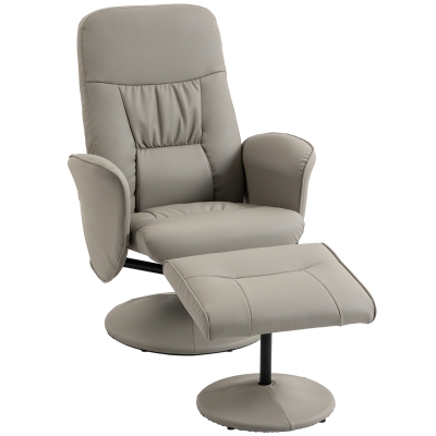 HOMCOM Cadeira Relax Reclinável com Otomana Encosto Alto Giratória 360° Apoios de Braços Bege Cinzento