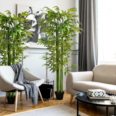 HOMCOM Conjunto de 2 Plantas Artificiais Bambus Artificiais para Interiores e Exteriores Ø17x180 cm Verde