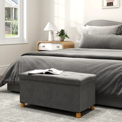 HOMCOM Panca Contenitore Pieghevole 67L in Velluto Grigio