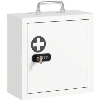 HOMCOM Wall-Mounted Medicine Cabinet 2-Tier Lockable Steel White