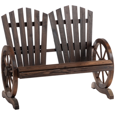 Outsunny 2-Sitzer Gartenbank Massivholz, Sitzbank mit Armlehne, Gartenmöbel 250kg belastbar, Rustikale Bank für Garten, Terrasse und andere Außenbereiche, 108 x 66 x 95 cm, Dunkelbraun