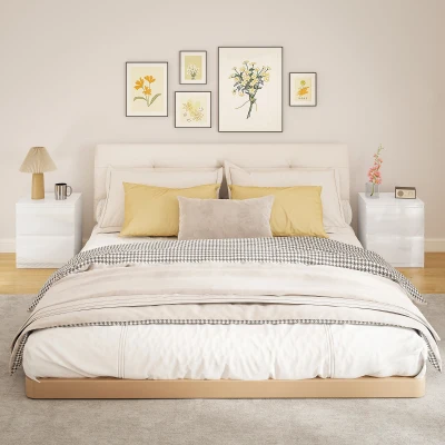 HOMCOM Conjunto de 2 Mesas de Cabeceira Moderna Mesas de Cabeceira com Gavetas para Dormitório 40x34x45 cm Branco Brilhante