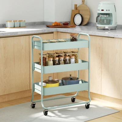 HOMCOM 3-Tier Rolling Utility Cart with Mesh Baskets Green