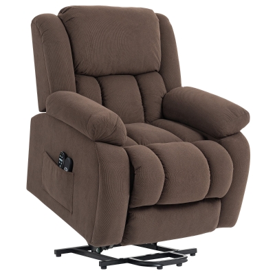 HOMCOM Poltrona Elevatória Elétrica, Massagem e Aquecimento, Apoio para Pés, Encosto Reclinável, Controle Remoto, 93x104x100cm, Castanho