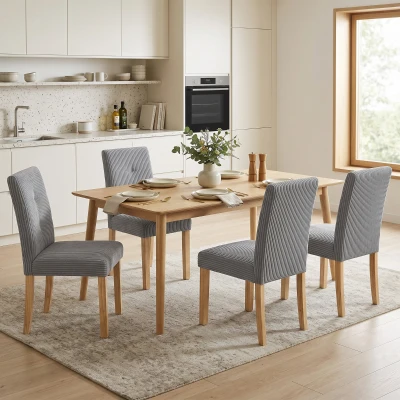 HOMCOM Conjunto de 4 Cadeiras de Jantar Modernas Encosto Alto Estofadas em Tecido Canelado Tipo Veludo  44x56x90 cm Cinzento