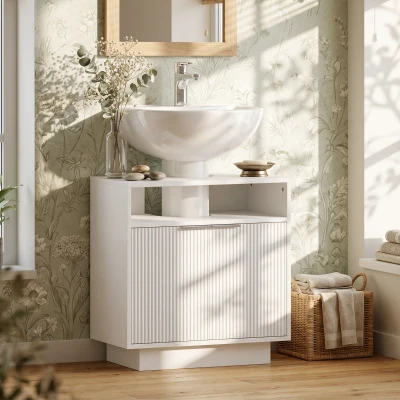 HOMCOM Mobile Sotto Lavabo Bagno con Ripiano Regolabile Bianco