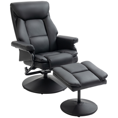 HOMCOM Swivel Recliner Chair PU Leather with Footstool Black