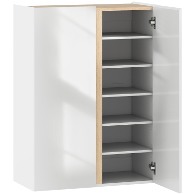 HOMCOM Sapateira de 6 Níveis com 2 Portas em Branco Brilhante com Fechamento Suave e Prateleiras Ajustáveis 70x33,5x95 cm Branco