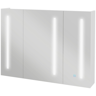 kleankin Armário Casa de Banho com Espelho e Luz LED com 3 Portas Prateleiras Ajustáveis e Interruptor Tátil 90x15x70 cm Branco Brilhante