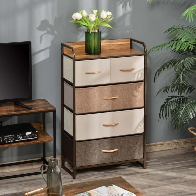 HOMCOM Commode 5 Tiroirs Tissu Multicolore 58x29x99 cm