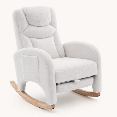 Teddy Schommelstoel met Voetensteun Comfortabele Voedings en Relaxfauteuil met Hoge Rugleuning Wit