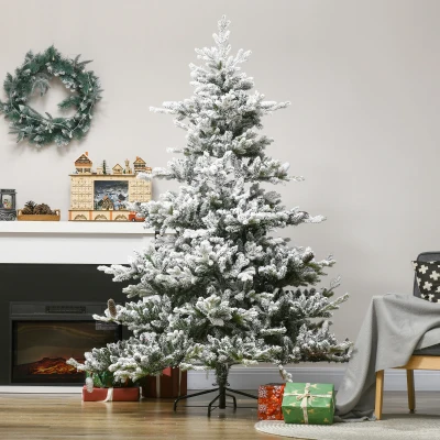 HOMCOM Weihnachtsbaum, Kunsttanne, 1,80m groß, üppige Form, realistisches Aussehen, schneebedeckte Zweige, Tannenzapfen