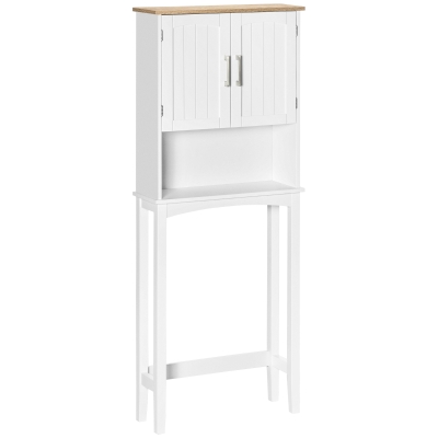 kleankin Armário sobre Sanita Armário Alto para Lavanderia com Armário e Prateleira de Armazenamento 64x22x165cm Branco