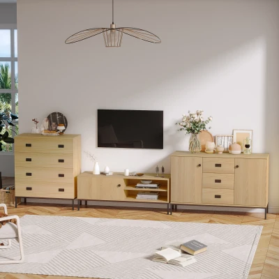 HOMCOM Ensemble Meuble TV Banc avec Tiroirs et Porte Coulissante