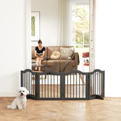 PawHut Absperrgitter Hund Freistehendes Schutzgitter mit Füßen, Klappbar Hundegitter, 4 Paneelen, 208 x 29,5 x 61 cm, Schwarz
