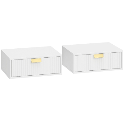 HOMCOM Floating Bedside Tables Set Wave Drawer White