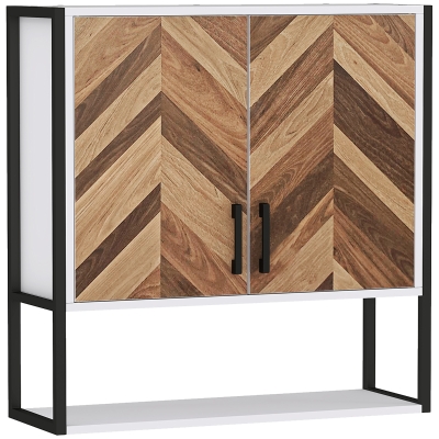 HOMCOM Armário de Parede para Casa de Banho com 2 Portas Prateleiras Ajustáveis e Prateleira Aberta 59x20x60 cm Branco e Madeira