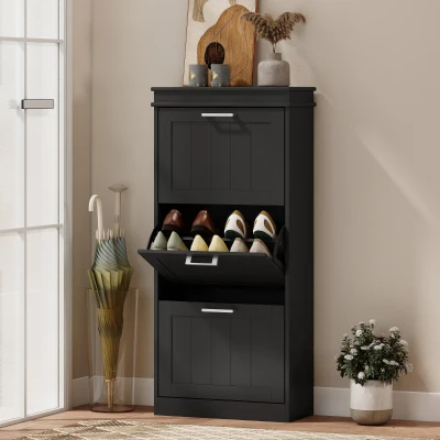 HOMCOM 3-Drawer Shoe Storage Cabinet Black