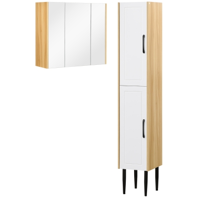 kleankin Meuble Miroir et Colonne Salle de Bain Chêne Clair Blanc