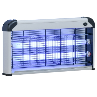 Outsunny Lâmpada Anti-Mosquitos Elétrica 30W Mata Mosquitos Elétrico com Luz UV Efeito 60 m² para Jardim Pátio 48,5x8,5x26,5 cm Prata