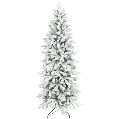 HOMCOM 6ft Pencil Flocked Christmas Tree Hinged Design