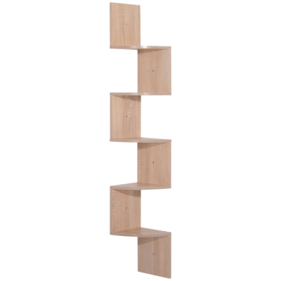 HOMCOM Étagère d'Angle Murale Zigzag Bois Chêne 5 Niveaux