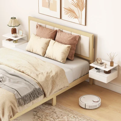HOMCOM Conjunto de Mesas de Cabeceira Suspensas com Gaveta Montadas na Parede 35x32x22,5 cm Branco