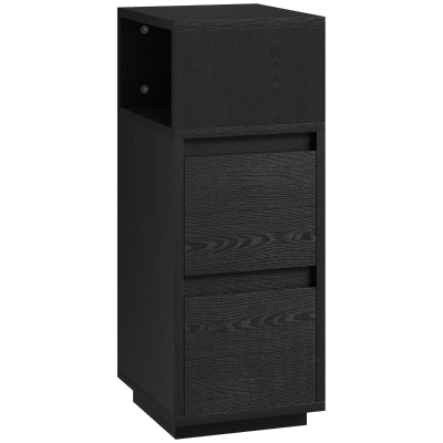 HOMCOM Slim Bedside Cabinet 2 Drawers Shelf Black