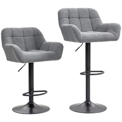 HOMCOM Barkrukken Set van 2 in Retro-Design, verstelbaar, Fleece-look, Grijs + Zwart