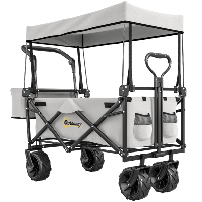 Outsunny Folding Trolley Cart 4 Wheels Grey
