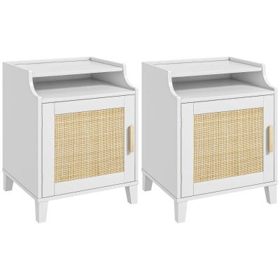 HOMCOM Tables de Chevet Bohème Rotin Blanc Lot de 2