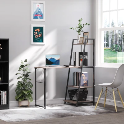 HOMCOM Bureau Pliable Bois Gris/Métal Noir 2en1 Étagères