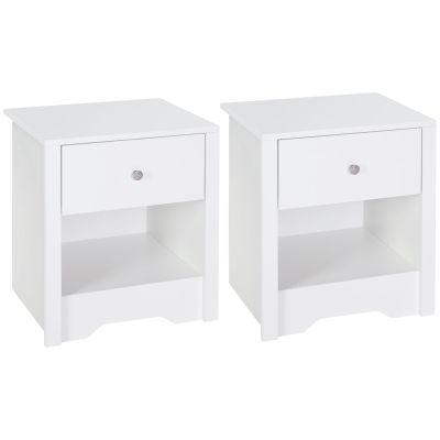 HOMCOM Nightstand Set of 2 with Drawer & Shelf White