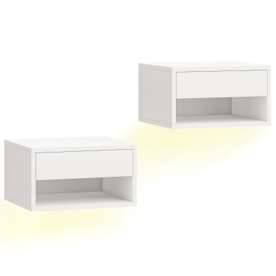 HOMCOM Set 2 Comodini Sospesi Luci LED Regolabili con APP Bianco