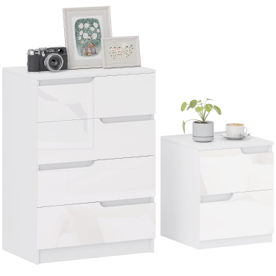 HOMCOM Chest of Drawers Modern High Gloss Bedside Table White