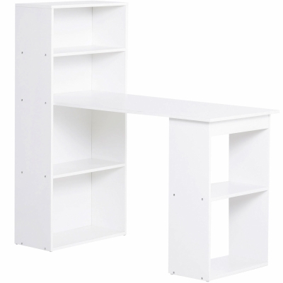 HOMCOM Schreibtisch Bürotisch Computertisch, 2 Regale, 5 Regalböden, 120 cm x 55 cm x 120 cm, Weiß