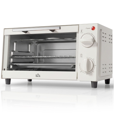 HOMCOM Minibackofen, 9 L Mini-Ofen mit Backblech, Grillrost, mit einstellbarer Temperatur und Garzeit, Edelstahl, Cremeweiß