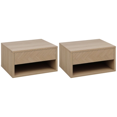 HOMCOM Set 2 Comodini Sospesi con Cassetto e Mensola in Legno